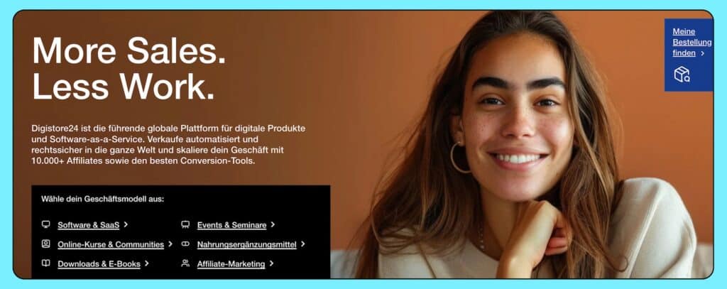 Screenshot der Hero-Section des europäischen Anbieters Digistore.