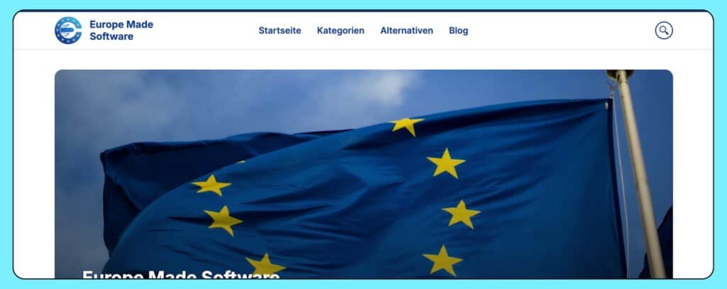 Screenshot der Hero-Section der Website Europe Made Tools.