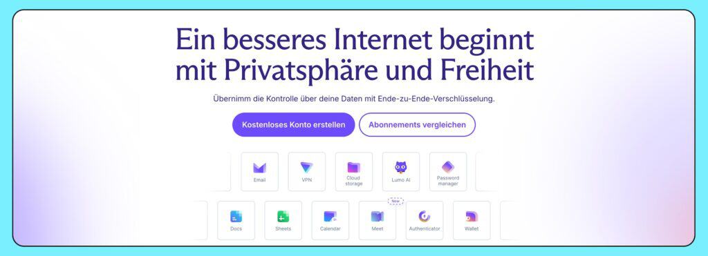 Screenshot der Hero-Section des europäischen Tools Proton.