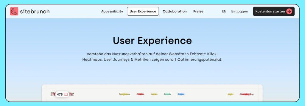 Screenshot der Hero-Section des europäischen Tools sitebrunch für Website-Analysen.