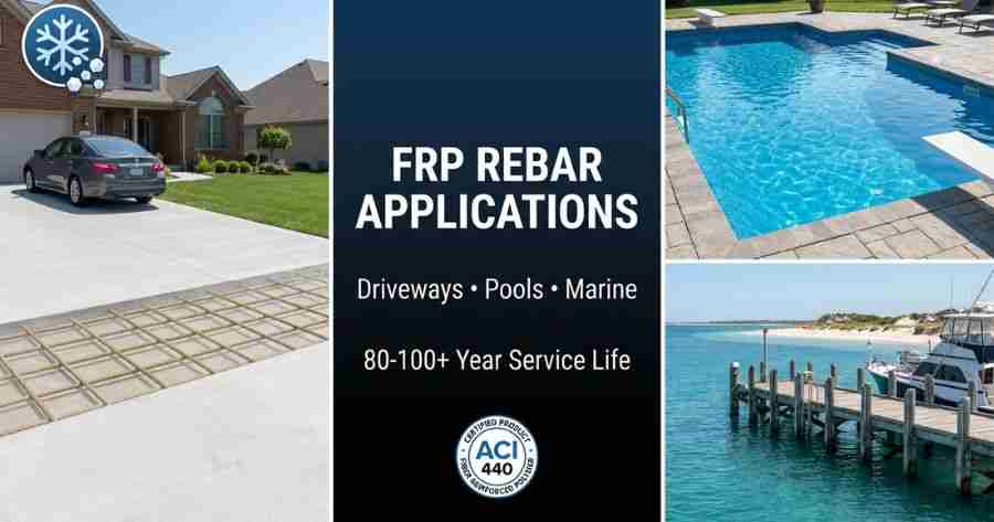 Подробное руководство по применению стекловолоконной арматуры в подъездных дорогах к жилым домам, бассейнах и морских сооружениях.