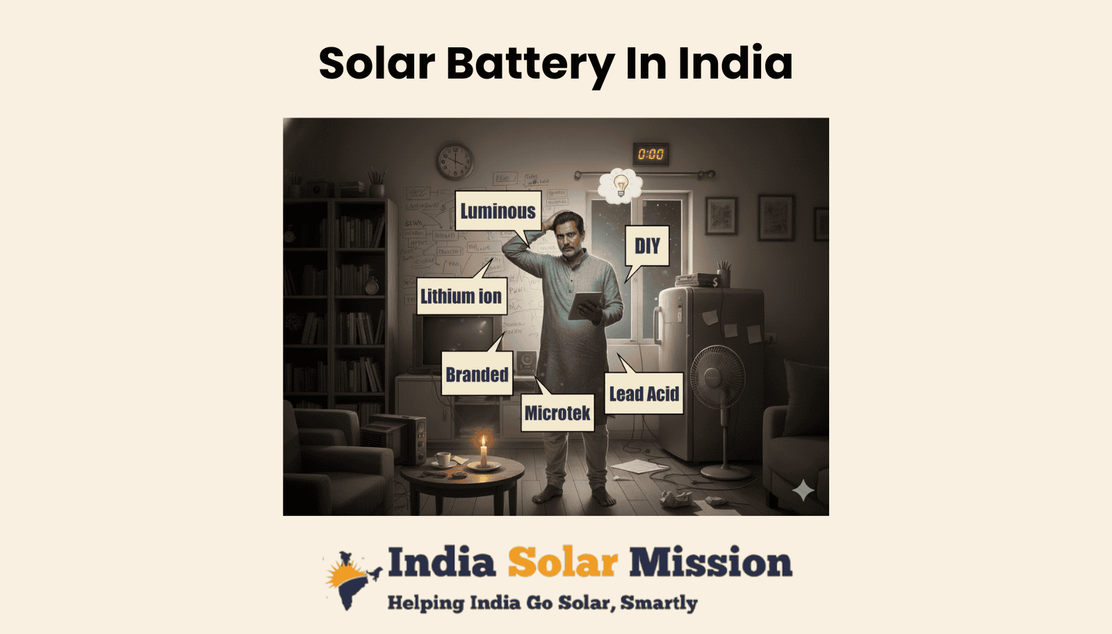 Solar battery price in India 2026 — complete guide to LiFePO4, lead-acid, brands and costs