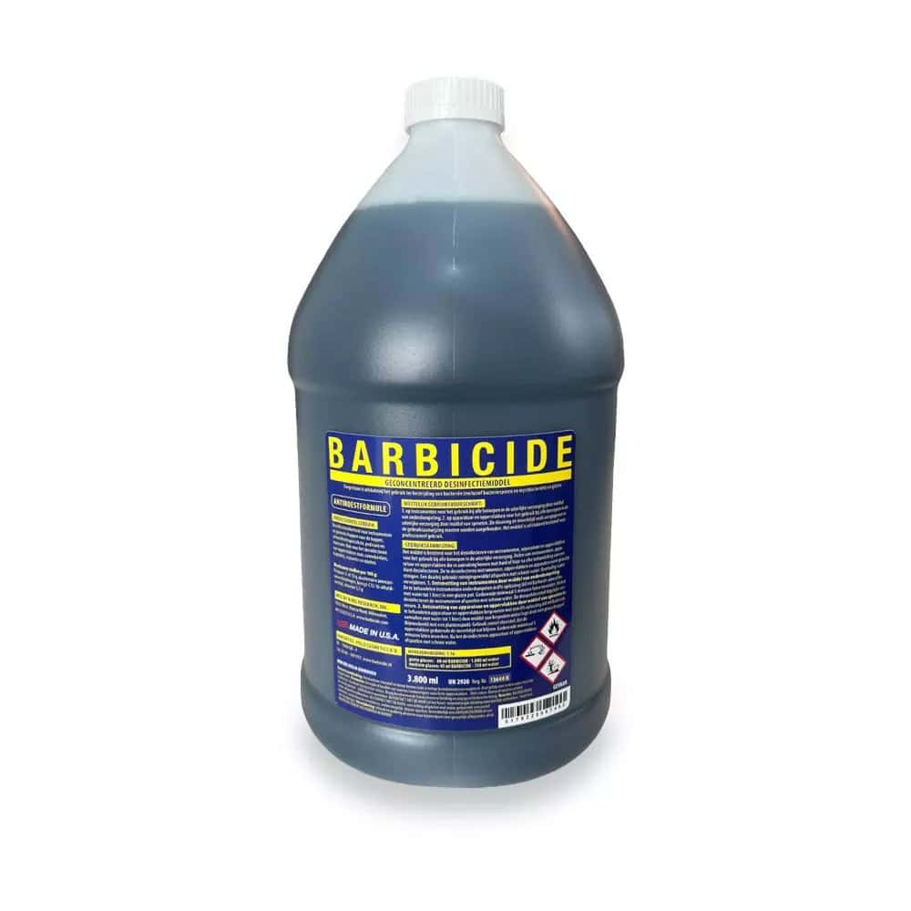 Schadelijk chemisch product Barbicide voor professionele nagelverzorging en hygiëne.