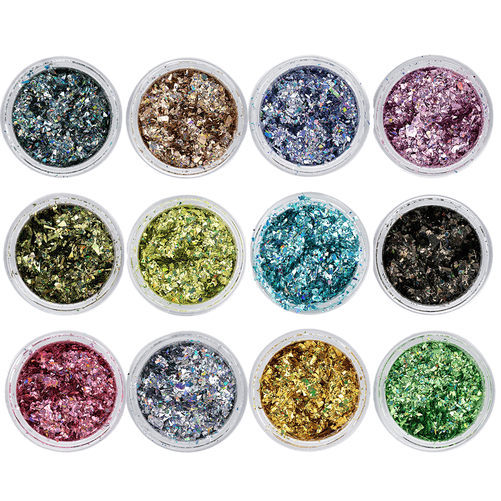 Glitter nagel decor in diverse kleuren voor creatieve manicure en nail art.