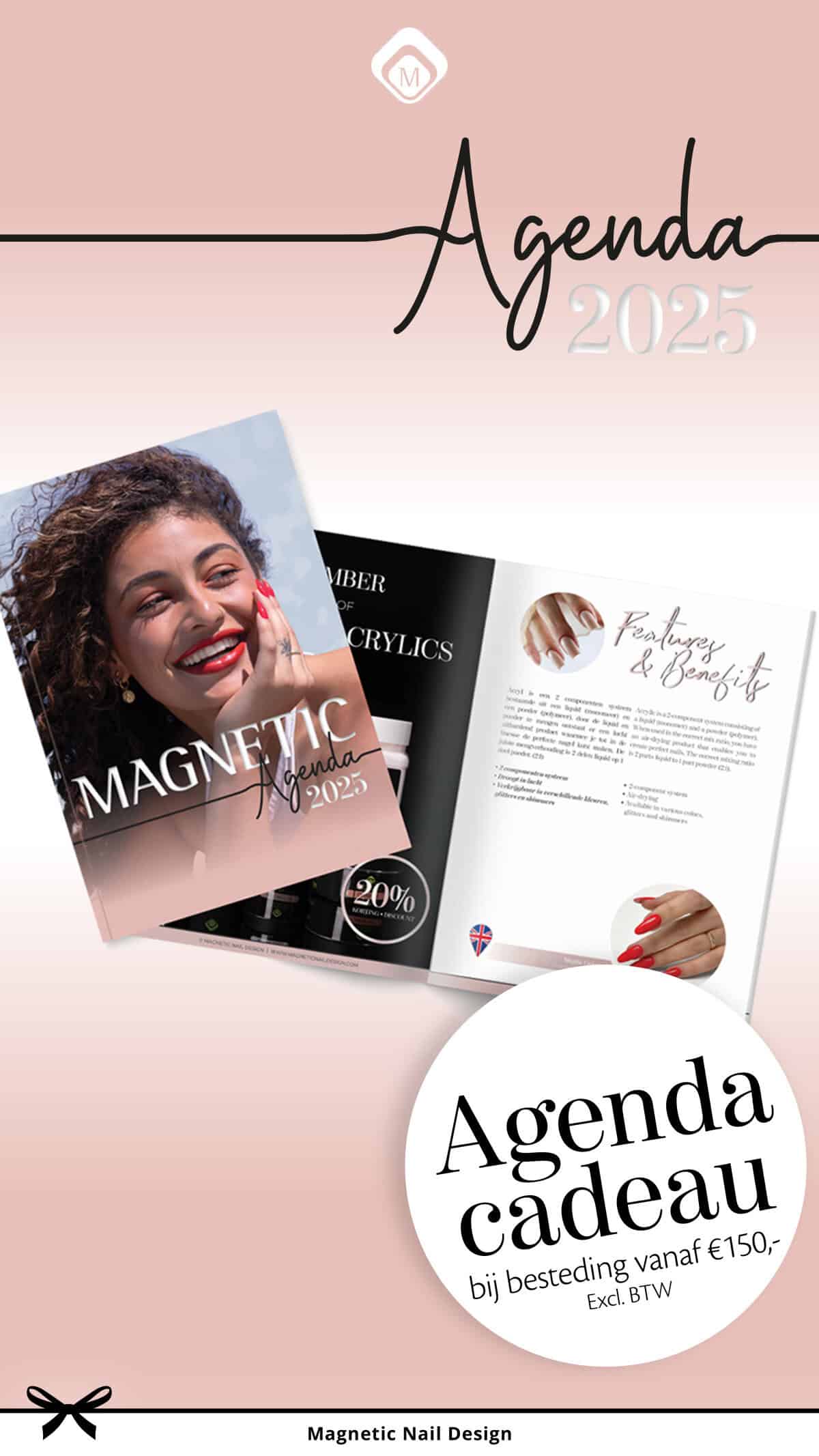Magnetische nagelagenda 2025 met stijlvolle ontwerp en praktische planning voor nagelstudio's.