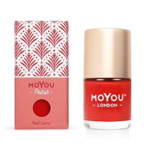 Diepe rode nagellak van MoYou London met stijlvolle verpakking, perfect voor manicure en nagelkunst.