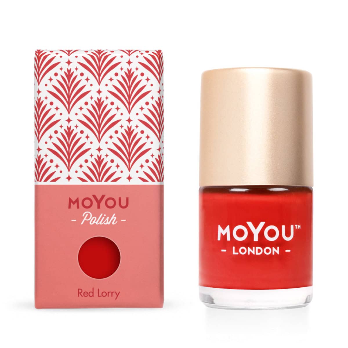 Diepe rode nagellak van MoYou London met stijlvolle verpakking, perfect voor manicure en nagelkunst.