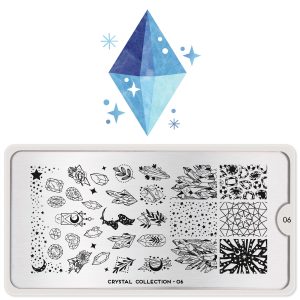 Glittering crystal nail art stamping plate with geometric and floral designs voor perfecte nagelvers.