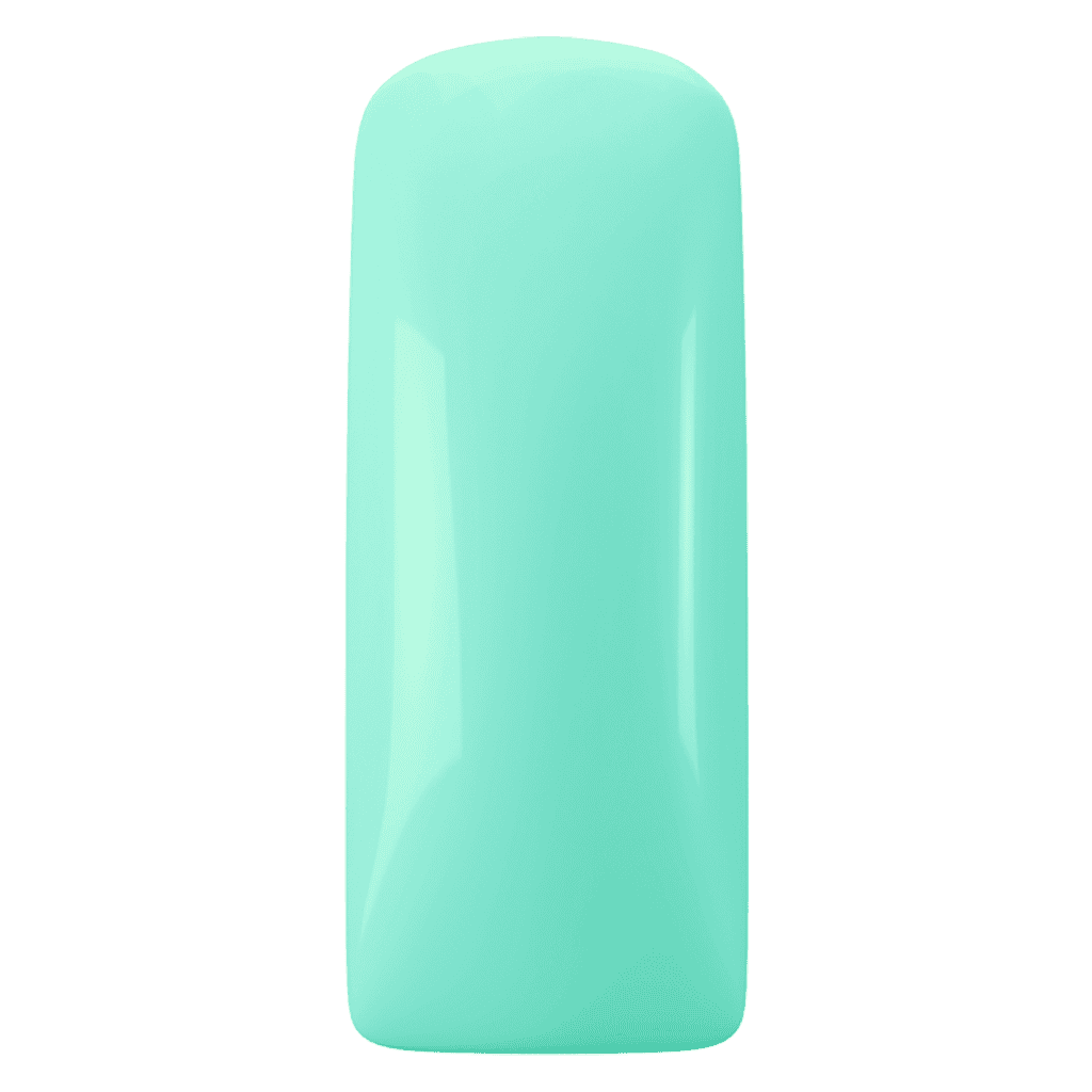Glanzende mintgroene nagelverzorging met gel-achtige afwerking voor stijlvolle nagels.