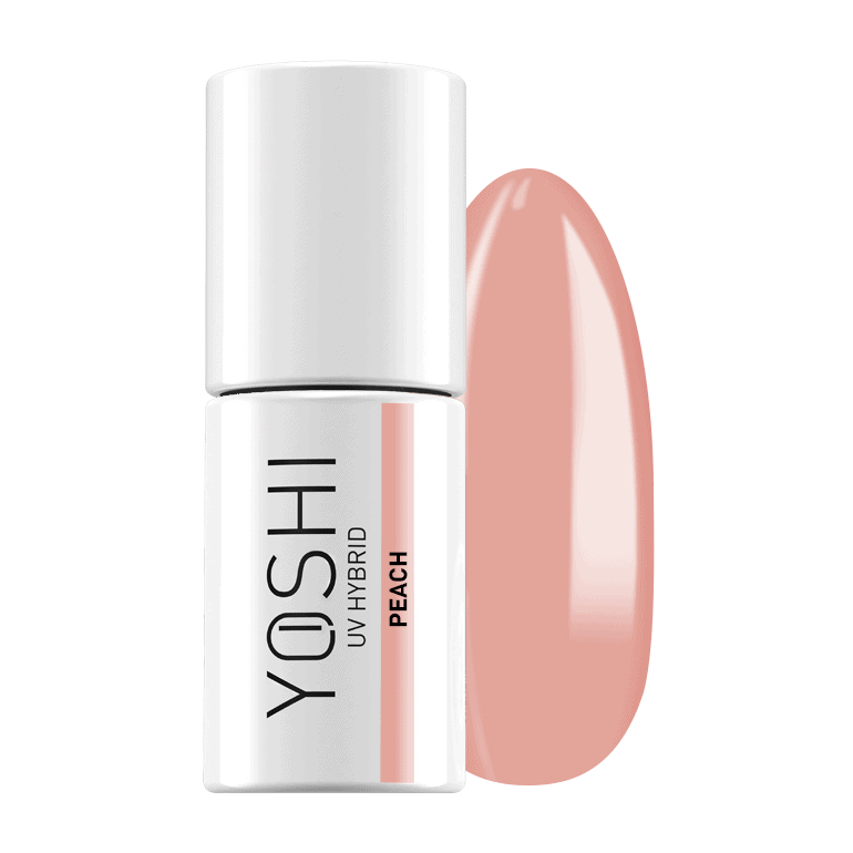 Yoshi UV Hybrid nagellak in peach kleur, geschikt voor professionele nagelverzorging.