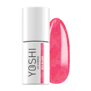 UV hybrid nagellak fles met roze glitter, perfect voor gelnagels en manicure.