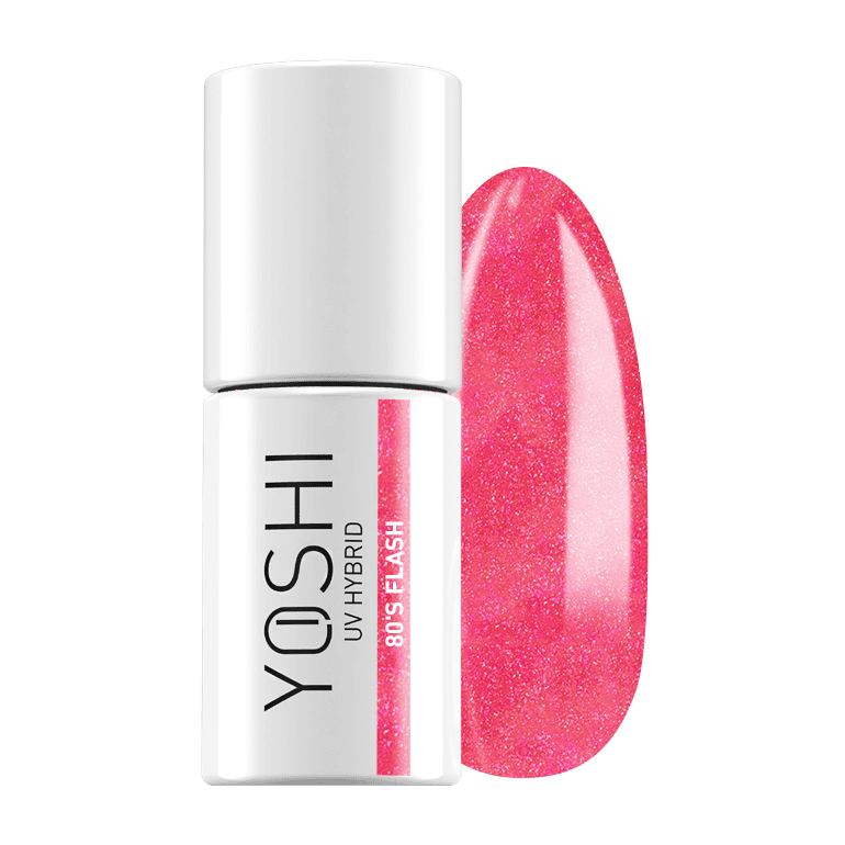 UV hybrid nagellak fles met roze glitter, perfect voor gelnagels en manicure.