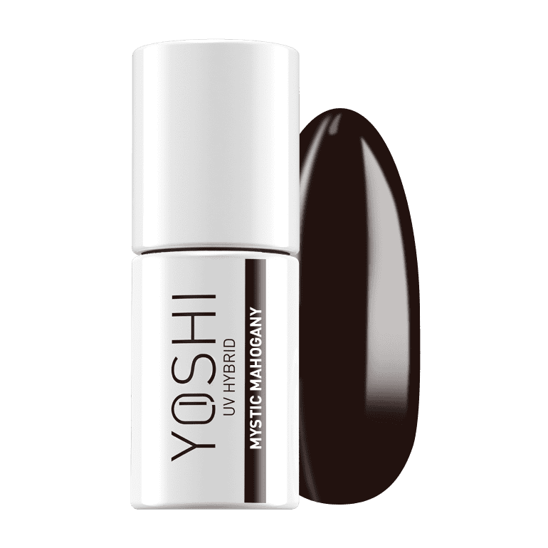 Yoshi UV Hybrid nagellak in Mystisch Mahogany, perfect voor langdurige manicure.