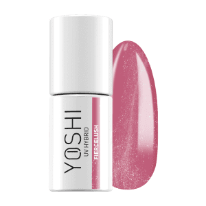 Yoshi UV Hybrid gel nagellak fles met roze glitter, perfect voor manicure en nagelkunst.
