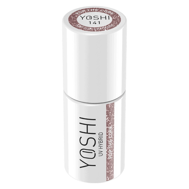 Yoshi UV Hybrid nagellak in witte fles, geschikt voor gelnagels en langdurige manicures.