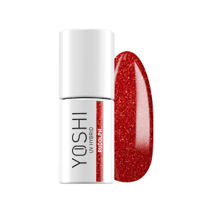 Yoshi UV Hybrid nagellak in glanzend rood met glitterafwerking voor mooie nagels.
