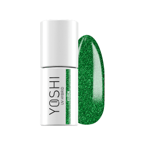Yoshi UV Hybrid nagellak in groene glitter, perfect voor gelnagels en manicure.