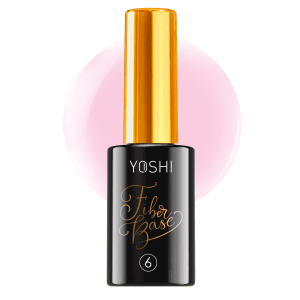 Yoshi Fiber Base nagellak in zwart flesje met gouden dop, geschikt voor gelnagels.