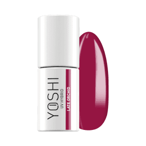 Yoshi UV Hybrid nagellak in diepe bordeaux kleur voor langdurige nagelverzorging.