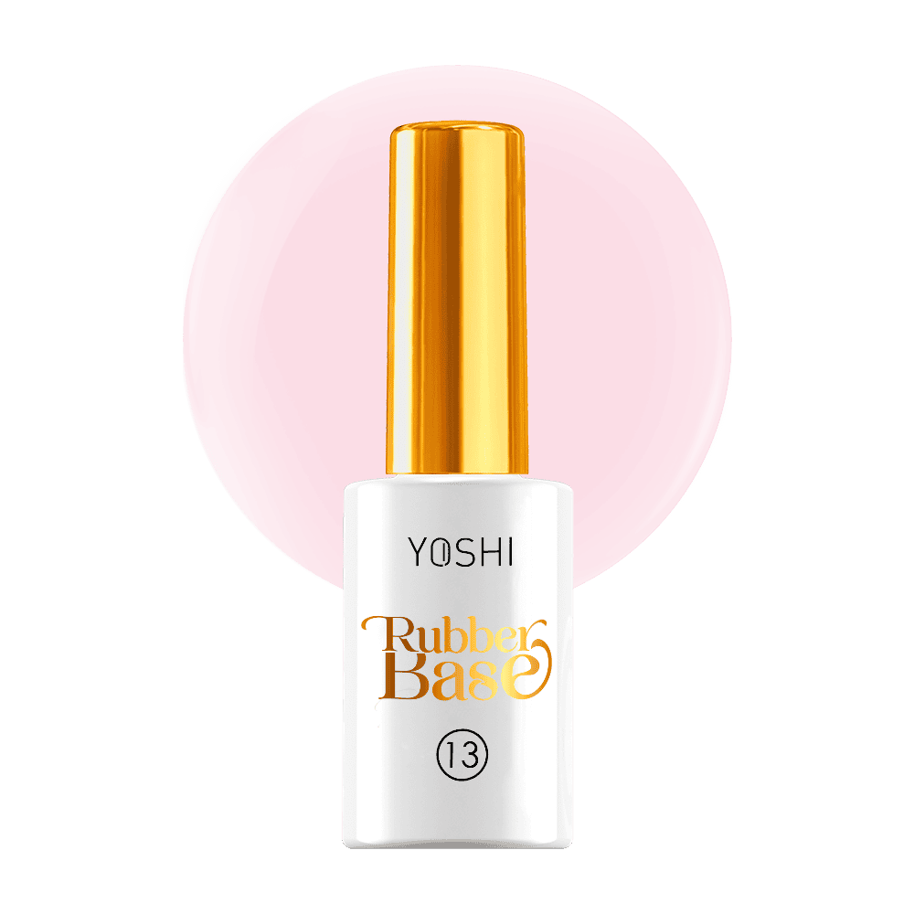 Yoshi Rubber Base nagellak met gouden dop, geschikt voor gelnagels en versterking.