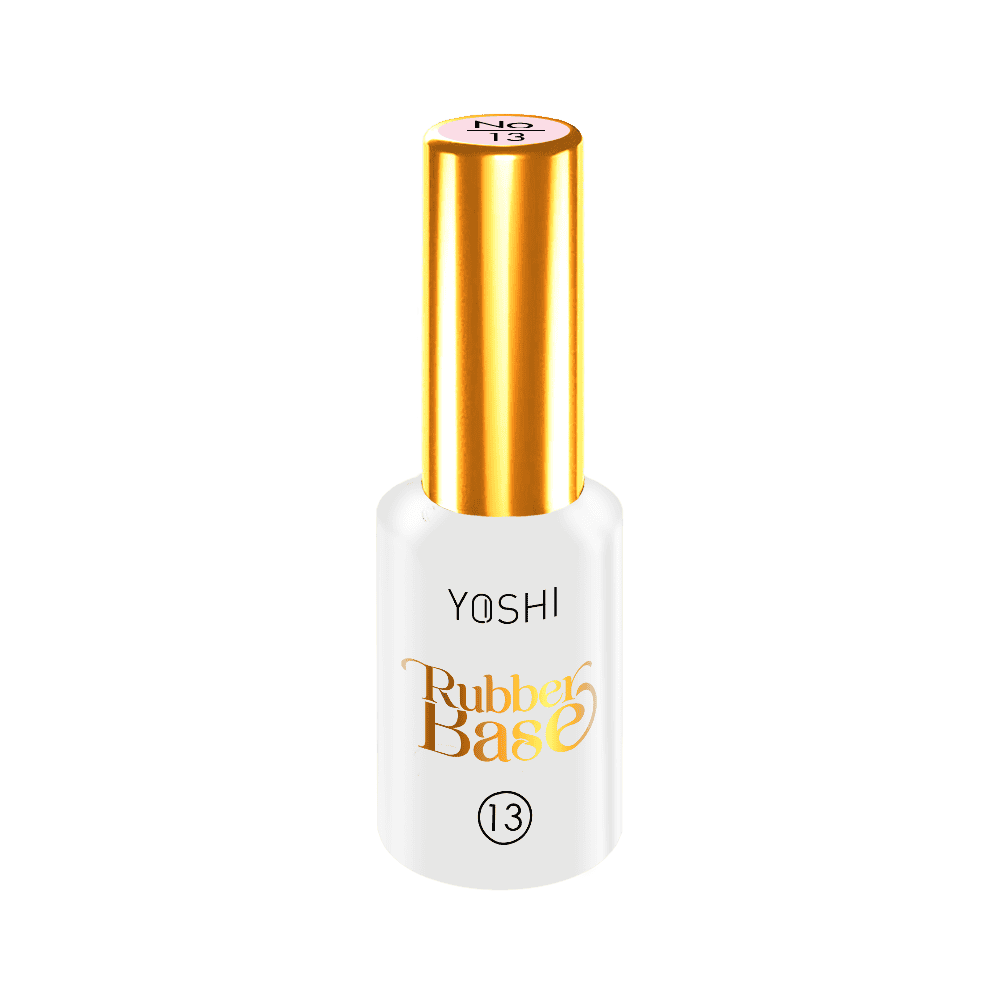 Rubber Base Gel voor sterke en duurzame nagels, Yoshi merk, wit fles met gouden dop.