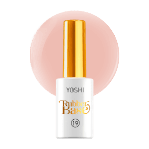 Yoshi Rubber Base nagellak met gouden dop, geschikt voor gel en nagelverzorging.