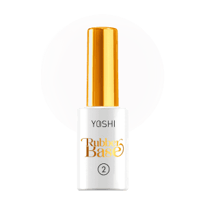 Yoshi Rubber Base nagellak in wit met gouden dop, geschikt voor gel en nagelverzorging.