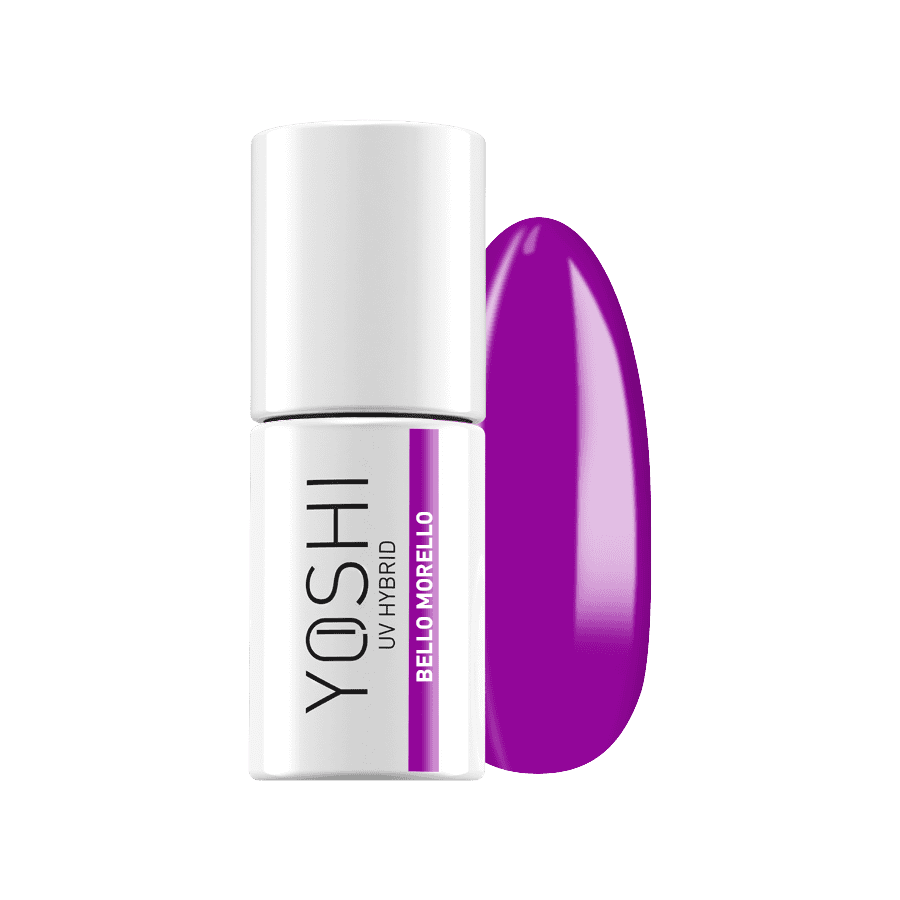 Yoush UV hybride nagellak in wit en paars, geschikt voor professionele nagelverzorging.