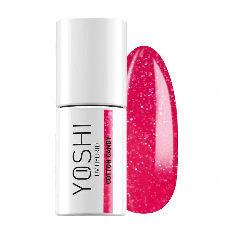 Yoshi UV Hybrid nagellak in Coton Candy, roze met glitter, voor mooie nagels.