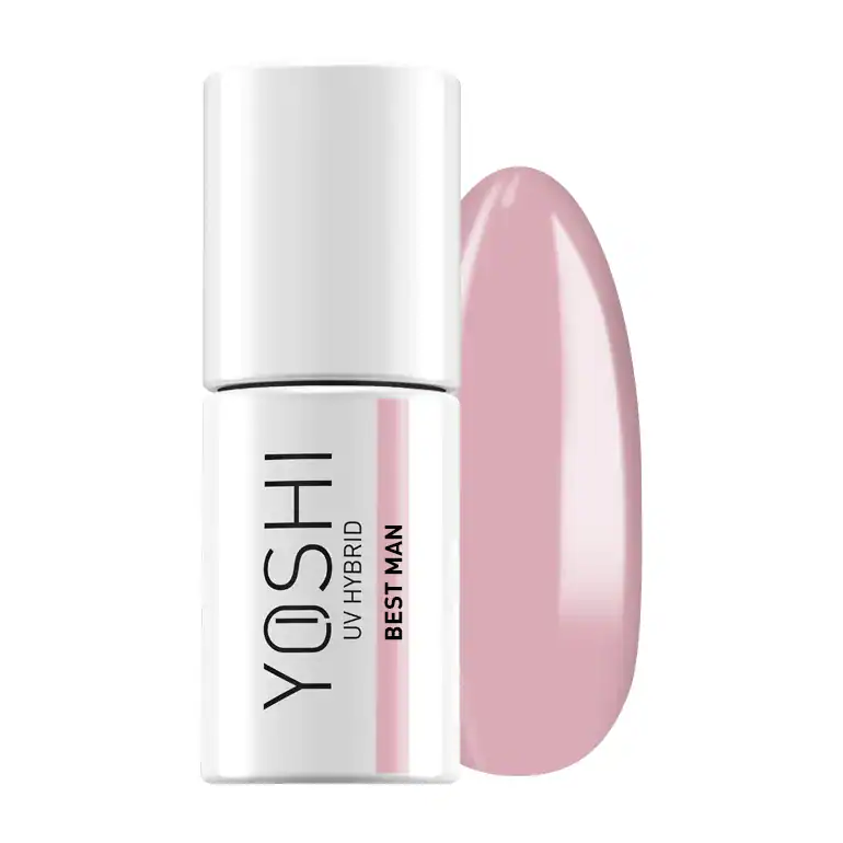 Yoshi UV Hybrid nagellak in lichtroze kleur voor langdurige nagelverzorging.