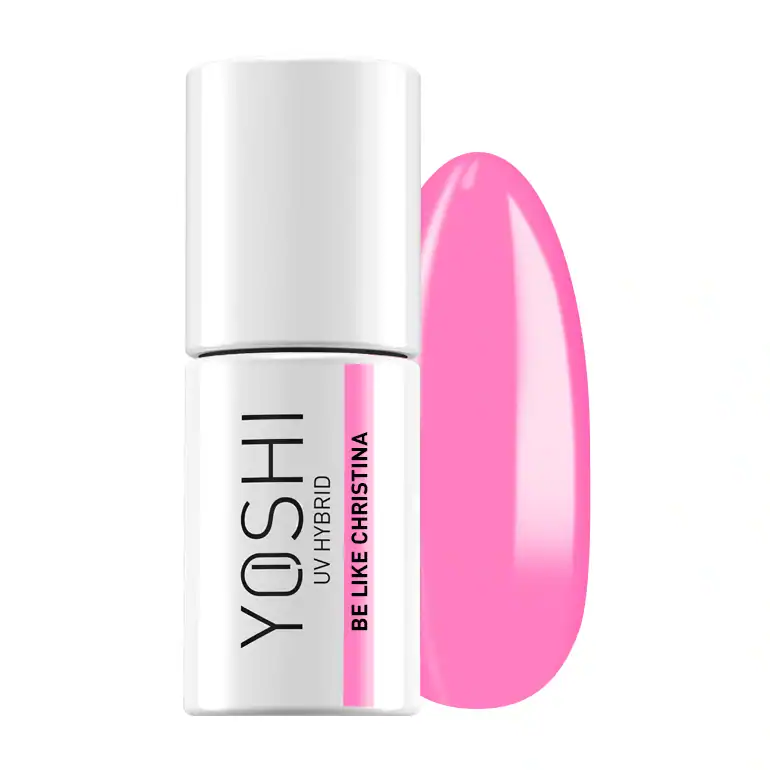 Yoshi UV Hybrid nagellak in roze kleur met witte dop, geschikt voor gelnagels.