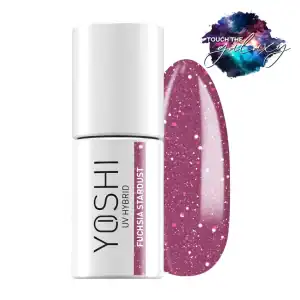Yoshi UV Hybrid nagellak in fuchsia Stardust met glans en glittereffect.