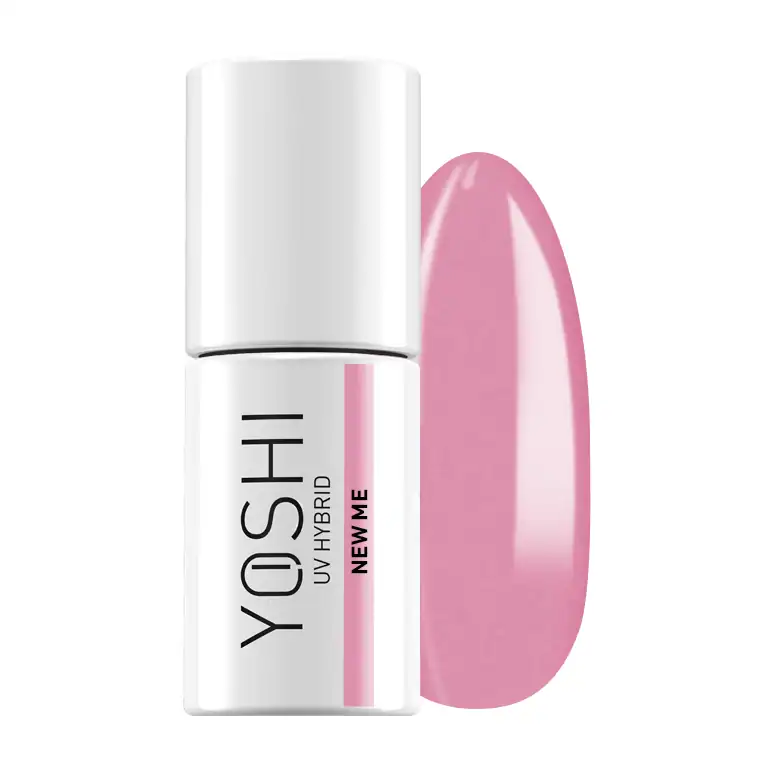 Yoshi UV Hybrid nagellak fles en gel polish staaf in roze kleur.