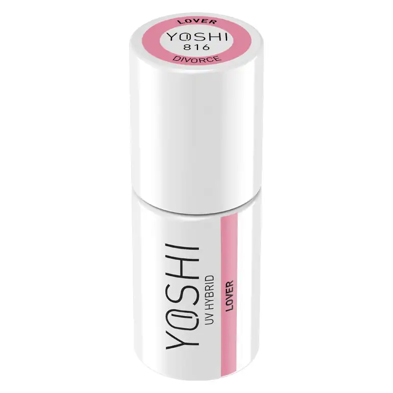 Yoshi UV Hybrid nagellak in roze kleur met "Lover" label, ideaal voor langdurige nagellook.