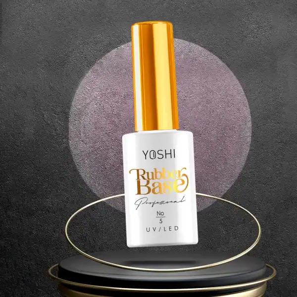 YOSHII Rubber Base Gel voor professionele nagelverzorging, UV/LED geschikt, witte fles met gouden do.
