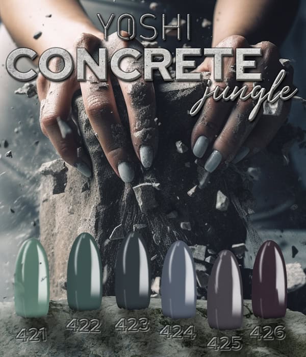 Concrete Jungle nagelontwerp met diverse grijstinten en matte afwerking.