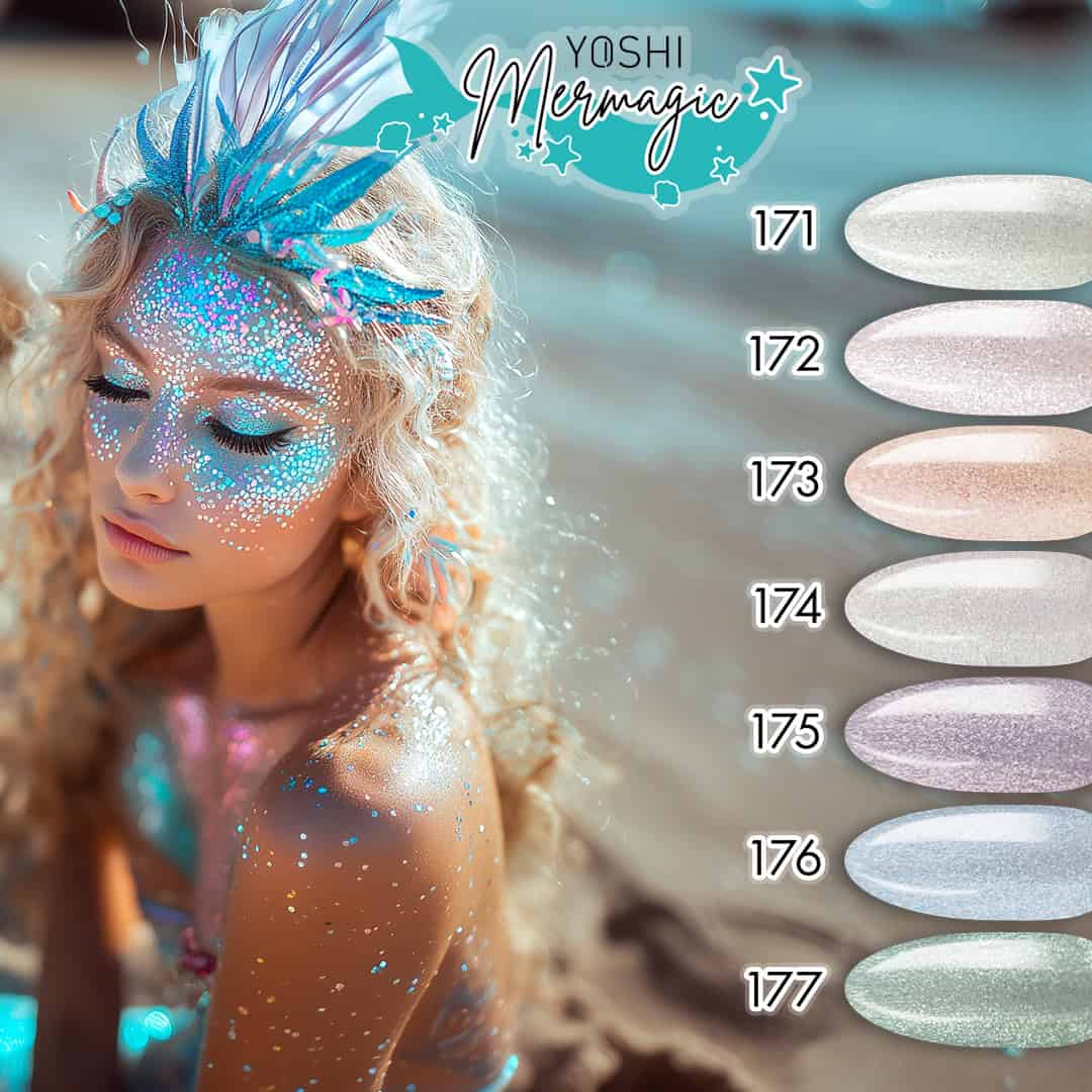 Zeemeerminnen geïnspireerde glitternagels met glanzende pastelkleuren.