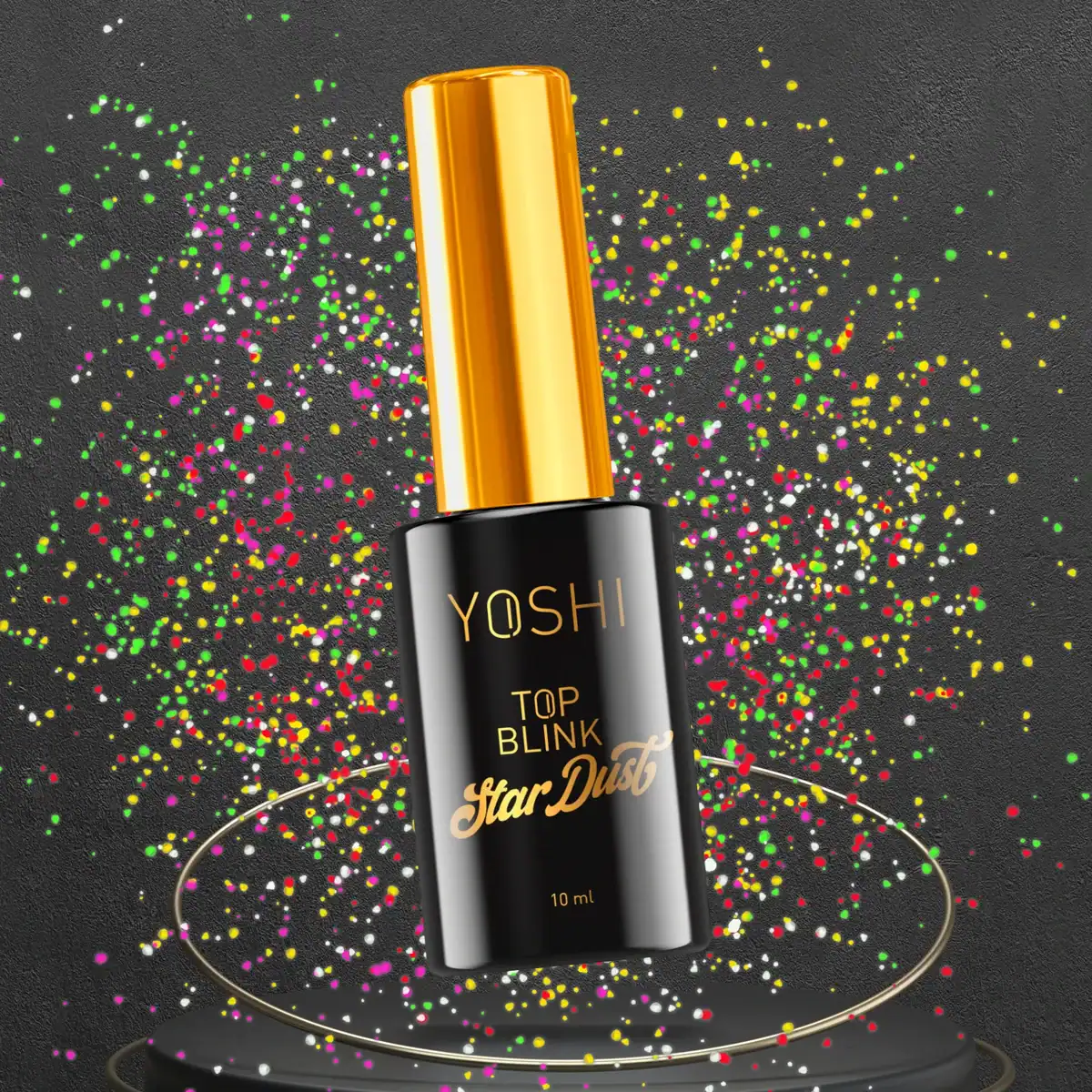 Yoshi Top Coat Star Dust met glitters voor een sprankelende manicure. Perfect voor het afmaken van n.