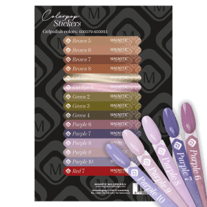 Gelpolish kleurenkaart met bruine tinten en paarse kleuren voor nagelontwerp.