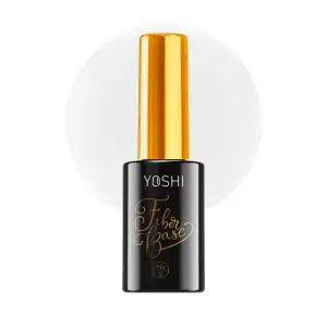 Yoshi Fiber Base nagellak in zwart met gouden dop, ideaal voor een stevige nagelbasis.