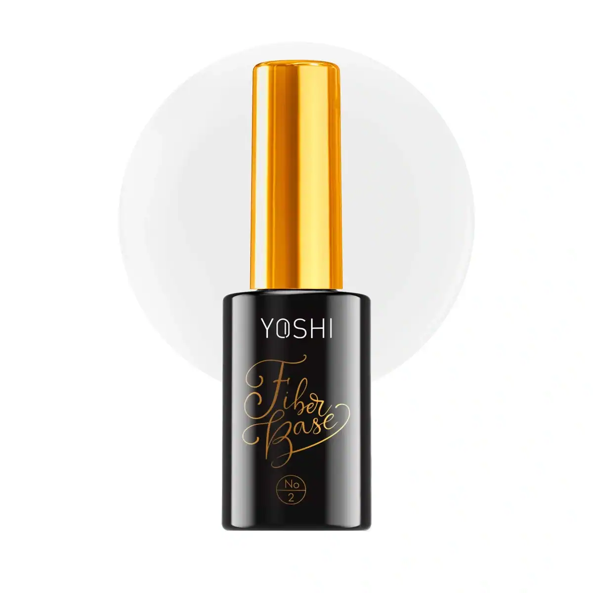 Yoshi Fiber Base nagellak in zwart met gouden dop, ideaal voor een stevige nagelbasis.