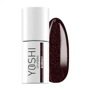UV gel burn-out nail polish in a sleek white bottle with black accents.