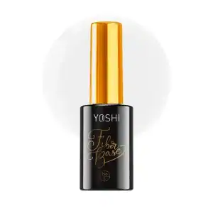 Geleiuwsde nagelverzorgingsproduct met zwarte fles en gouden dop, Yoshi Fiber Base No. 5.