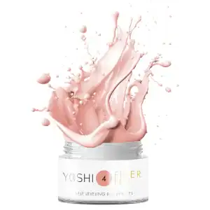 Yoshi 4 Fiber Pro Gel in actie, met een kleurrijke gel die uit een pot spat.