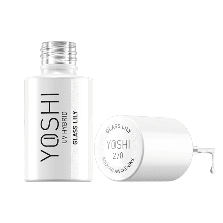 Yoshi UV Hybrid gel nagellak in glazen pot, ideaal voor professionele nagelverzorging.