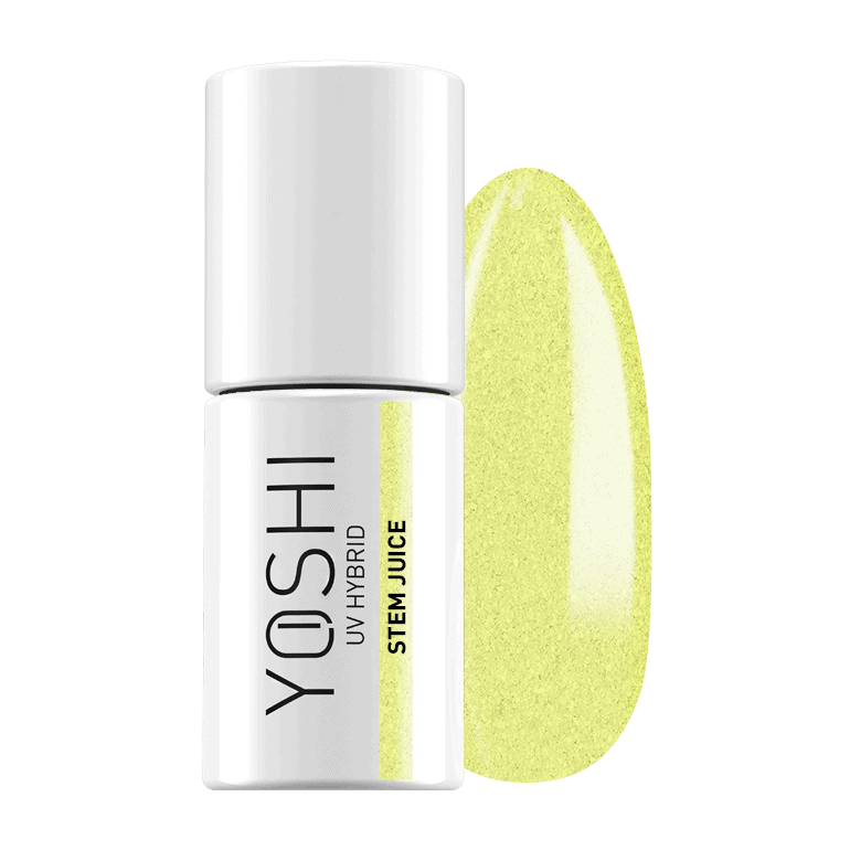 Yoshi UV Hybrid Stempel Juice fles met gele kleur, geschikt voor nagelkunst en nail art.