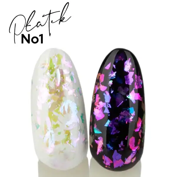 Kunstnagels met iriserende en holografische effecten voor stijlvolle nagelkunst.