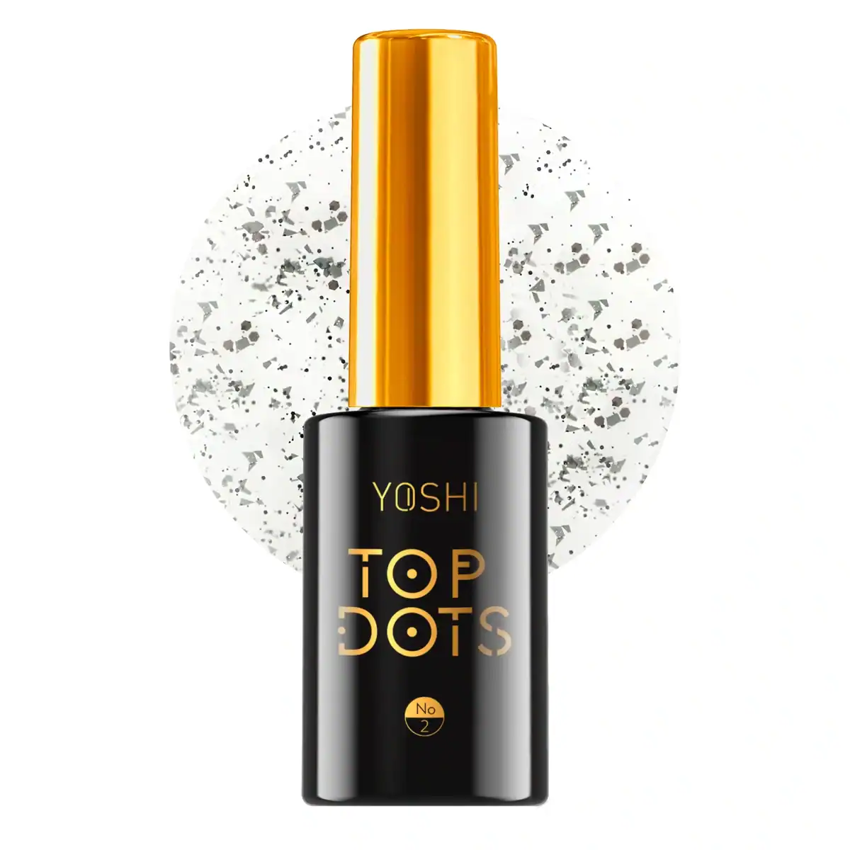 Yoshi Top Dot nagellak in zwart met gouden dop, perfect voor stijlvolle nagelkunst.