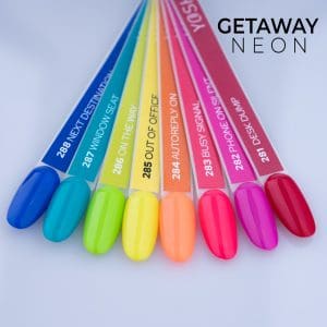 2808 NEON YOSHI, kleurrijke nagelstiften met tekstlabels voor creatieve nagelkunst en design.