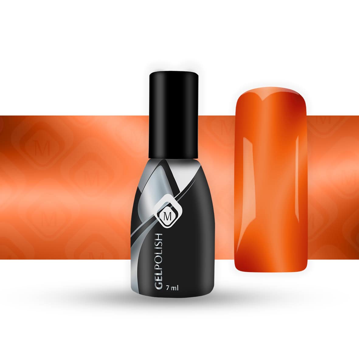 Gellak nagelgel voor professionele manicure en nagelverzorging, 7 ml, zwart en oranje design.
